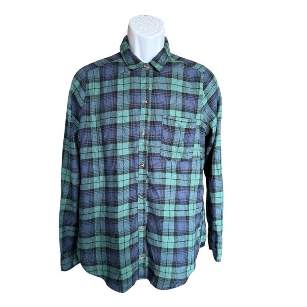 Mens Hollister Blue Green Button Down Lightweight Flannel Shirt - Sz M